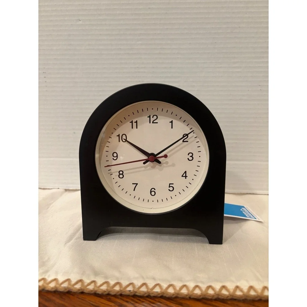 Room Essentials Matte Black Table Clock Analog Desk Shelf modern Decor New